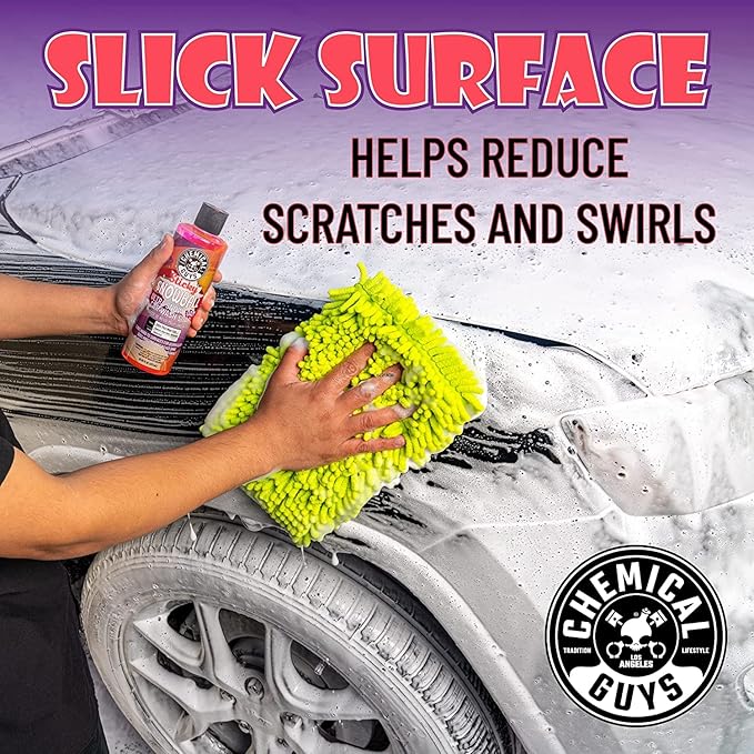 Chemical Guys CWS21516M Car Wash Starter Bundle - Sticky Snowball Ultra Snow Foam Car Wash Soap, 16 oz, Cherry Scent + Green Chenille Wash Mitt (2 Items) Works on Cars, Trucks, SUVs, RVs & More