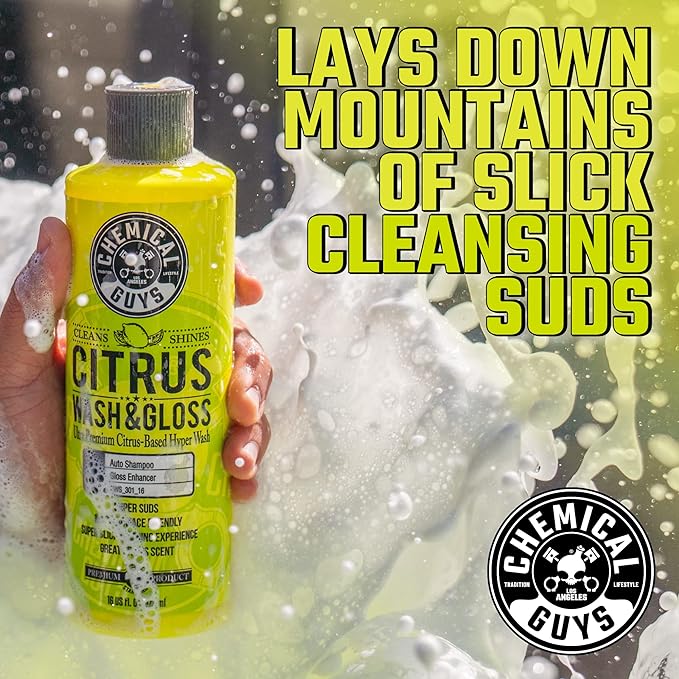 Chemical Guys Citrus Wash & Gloss Foaming Car Wash Soap - High Suds Formula Foam Cannon Soap for Foam Blasters, or Bucket Washes - Safe on Paint, Clear Coat, and Wax, Citrus Scent - 128 oz