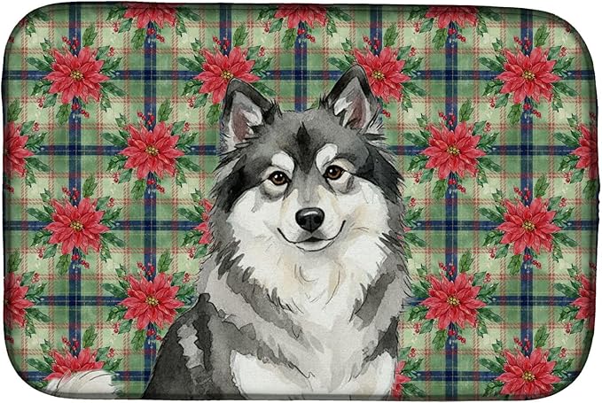 Caroline's Treasures Keeshond Christmas PoinsettIas Dish Drying Mat Absorbent Dish Drying Mat Pad for Kitchen Counter Dish Drainer Mat for Countertop, 14 x 21", Multicolor