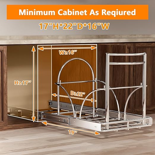 ANASTA Dual Pull Out Trash Can Under Cabinet Rack, No Can Included, Under Sink Trash Can Pull Out Holds Double 7-9 Gal/2 * 35 Qt Recycle Bin Garbage Can Combo, Inside Cabinet Size ≥16''W 22" D 17''H