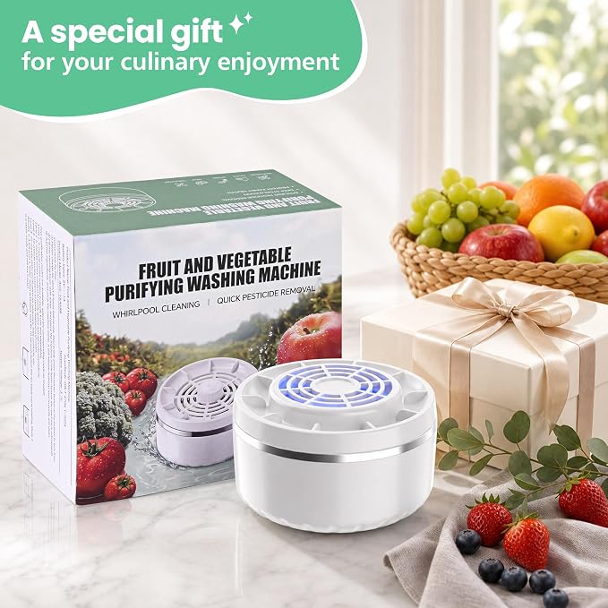 Fruit and Vegetable Washing Machine, Portable Cleaner Device with Advanced Purification Tech for Deep Cleaning Fruits, Vegetables & Seafood - IPX7 Waterproof, USB Rechargeable, Camping & Kitchen