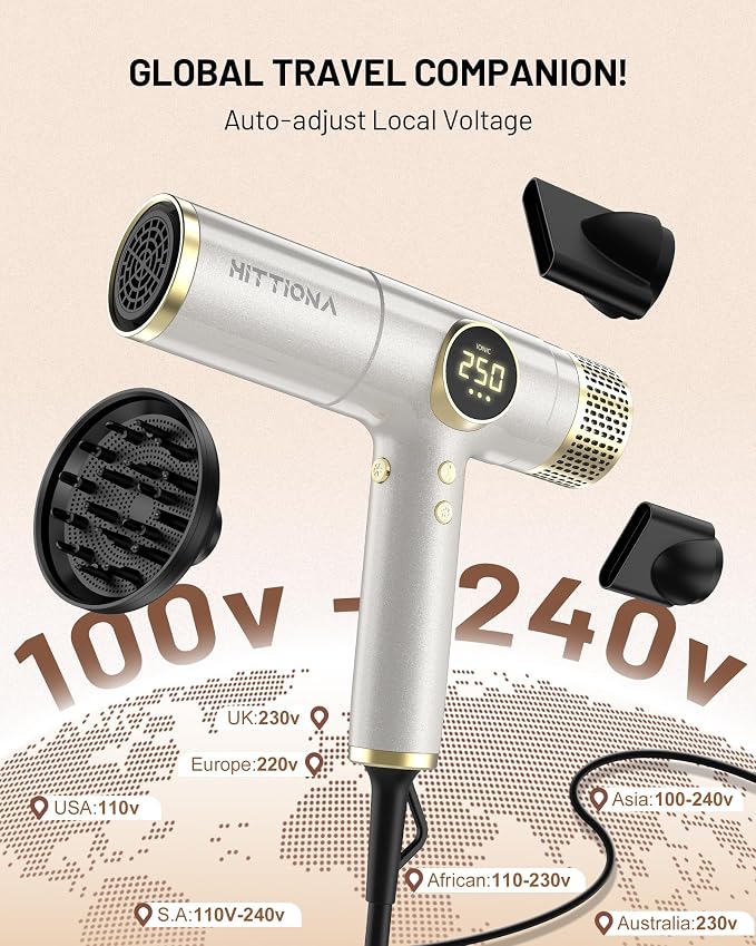 Dual Voltage Travel Hair Dryer Ionic Blow Dryer 2000W Fast Drying Lightweight Compact Low Noise Diffuser – 2026 Upgraded Hair Dryer for Europe Travel Women International Use Gift