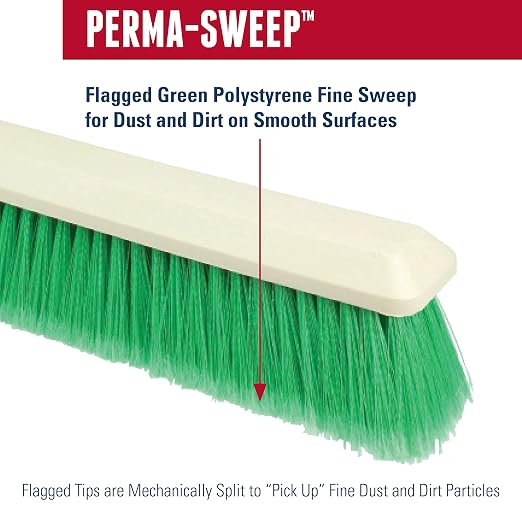 Weiler 42163 Perma-Sweep 18" Block Size, 3" Trim Length, Flagged Green Polystyrene Fill, Fine Sweeping Floor Brush