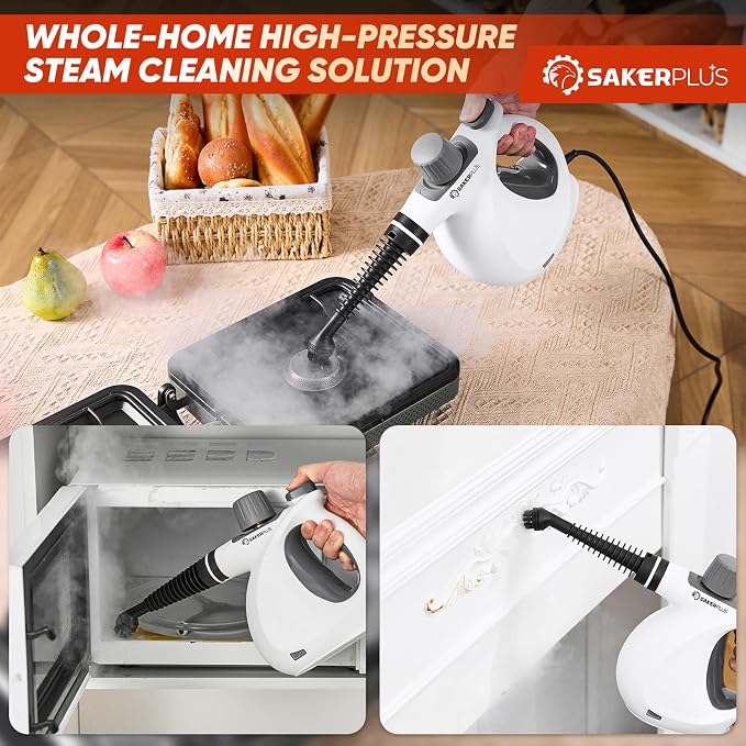 SakerPlus Steam Disinfection Cleaner, Handheld Pressurized Natural Steam Cleaner with 9 PCS Accessories, Portable Multi-Surface Steamer for Cleaning Home Kitchen Floor, Upholstery, Tile Grout & Car
