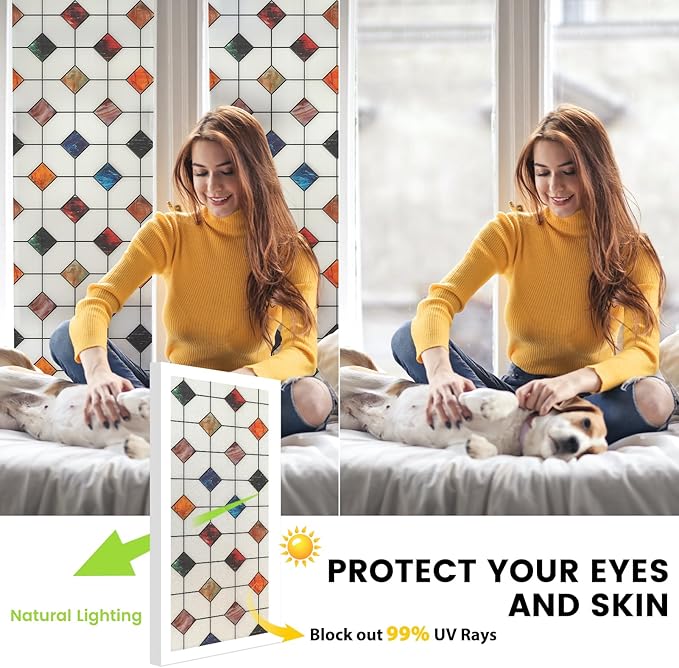 DKTIE Window Privacy Film Frosted Glass Static Cling UV Sun Blocking Heat Control Window Tint Day and Night Insulation Home Bathroom Door Decorative (S533, 23.6in X 118.1in)