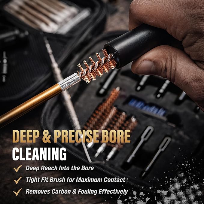 GLORYFIRE Universal Gun Cleaning Kit Fits .22 .357/9mm .38 .40 .45 Cal Handguns & Pistols Compact Carrying Case for Portability Multiple Styles with Brass or Plastic Jags & Tips for Shooting and Range
