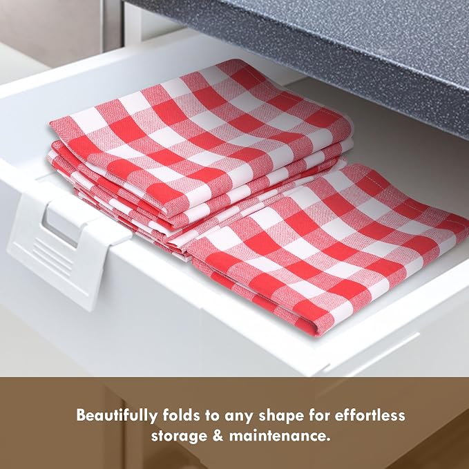 Gingham Check Dish Towels 12 Pack, 18"x26", Absorbent Hand Towels for Kitchen Use, Quick Dry Cloths, 100% Cotton, Durable Washable Rags, Reusable Dishcloth Set - Red, White