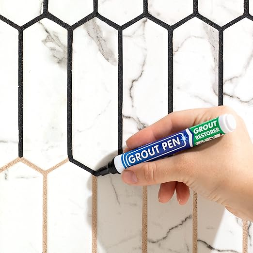 Grout Pen Tile Paint Marker: Black 1 Pack and 2 Pack with Extra Tips (Narrow, 5mm) - Waterproof Grout Colorant and Sealer Pen to Renew, Repair, and Refresh Tile Grout - Cleaner Floor Pens