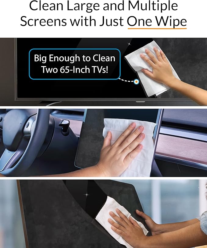 iCloth XL Screen Cleaning Wipes, Lint-Free and Streak-Free, Fast-Drying, Removes Dust, Fingerprints, and Smudges (20 XL Wipes)