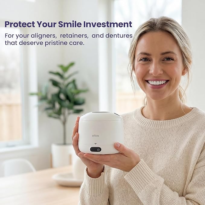 Premium Ultrasonic Retainer Cleaner Machine with UV — 45kHz Durable Dental Pod, 4 Cleaning Modes, Detachable Design for Invisalign, Aligners, Night Guards, Mouth Guards and Dentures