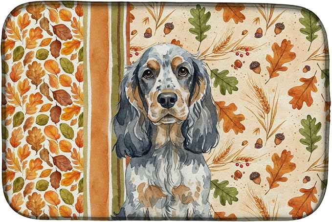 Caroline's Treasures Blue Roan & Tan English Cocker Spaniel Heirloom Fall Dish Drying Mat Absorbent Dish Drying Mat Pad for Kitchen Counter Dish Drainer Mat for Countertop, 14 x 21", Multicolor