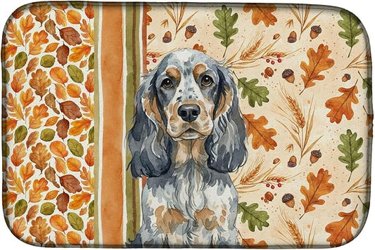 Caroline's Treasures Blue Roan & Tan English Cocker Spaniel Heirloom Fall Dish Drying Mat Absorbent Dish Drying Mat Pad for Kitchen Counter Dish Drainer Mat for Countertop, 14 x 21", Multicolor