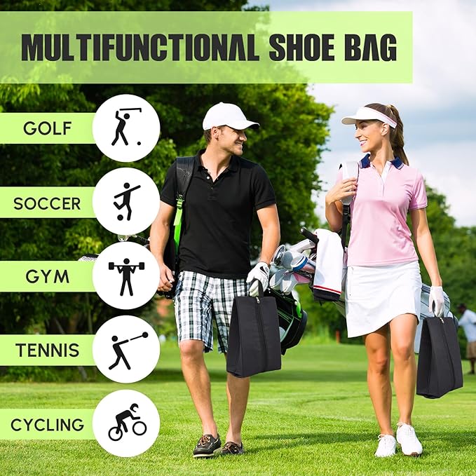 Leinuosen 2 Pcs Smell Proof Cleat Bag for Sport, Odor & Water Resistant, Soccer Football Baseball Golf Shoe Bag with Active Carbon Fabric for Gym & Travel, Fits up to Us Size 14 (Black)