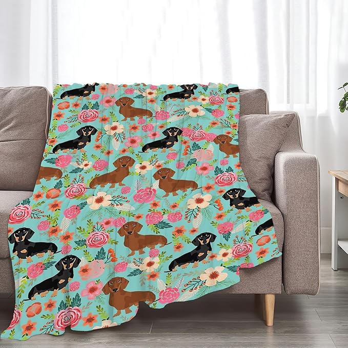 Tijuboni Dachshund Throw Blanket Dog Gifts for Girls Boys Women Men Kids Adults Soft Flannel Fleece Blanket for Couch Sofa Bed Home Decor 60"x80"