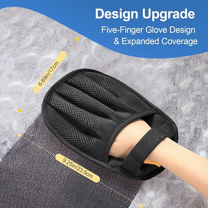 Pet Hair Removal Gloves (2-Pack) - Reusable, Anti-Static & Washable for Furniture, Car, Clothing & Pet Beds - Effortless Cat & Dog Hair Remover for Home