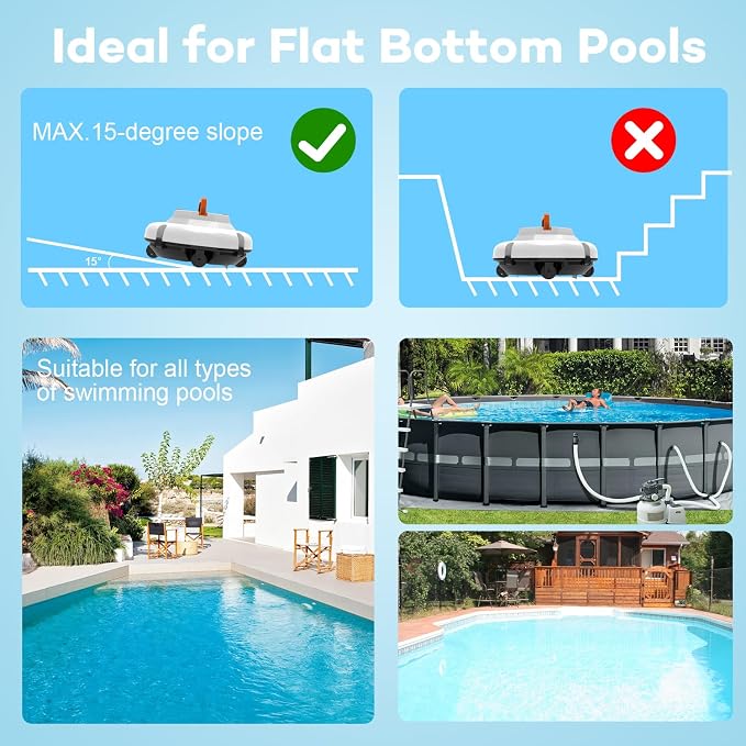 (2026 New) Robot Pool Vacuum for Above Ground Pool, Cordless Robotic Pool Cleaner Dual Motors, 130 Mins Runtime, Auto-Dock, Automatic Pool Vacuum Cleaner for In-Ground Flat Pools Up to 1100 Sq.Ft