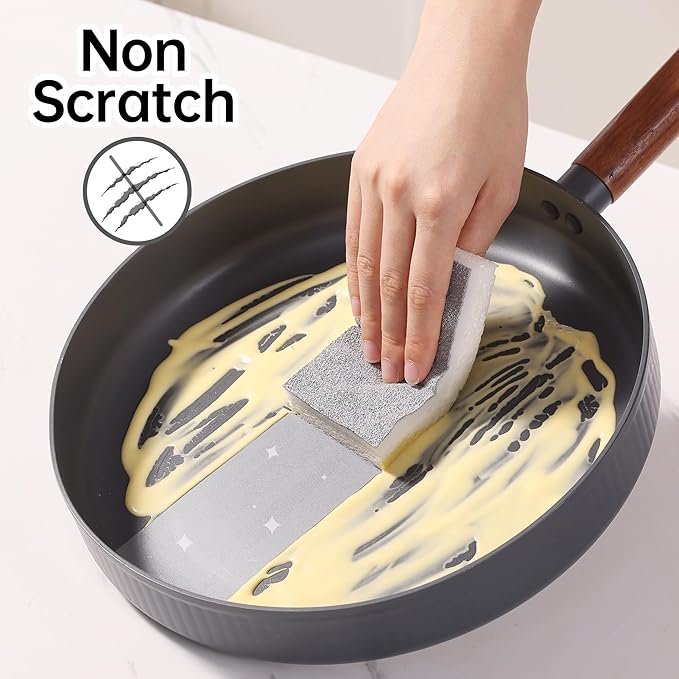 JOYMOOP Textured Clean Sponges, Dual-Sided Non-Scratch Soft Scrub Dish Sponge, Safe for Non-Stick Cookware, Kitchen and Household Cleaning, 24 Pack [Grey & White]