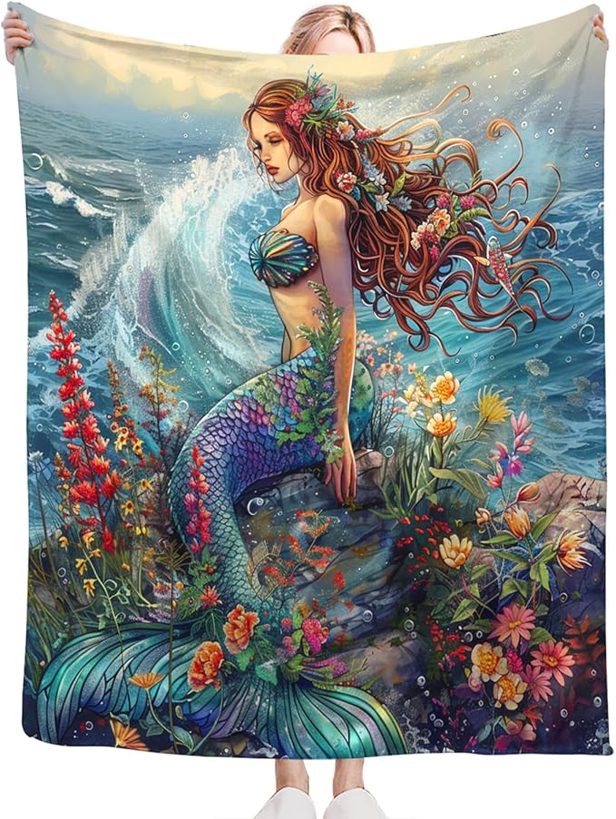 Tijuboni Mermaid Throw Blanket Mermaid Gifts for Girls Women Boys Men Kids Adults Soft Flannel Fleece Blanket for Couch Sofa Bed Home Decor 60"x80"