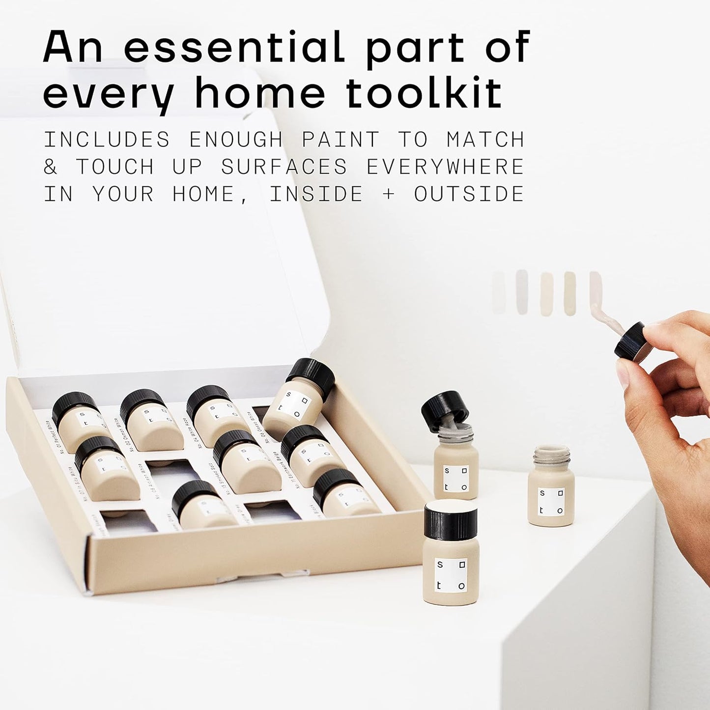 soto Paint Touch Up, Set of 12, Multi-Surface, Matte & Satin Finish (Neutrals) - White, Beige + Black Scratch Repair for Furniture, Walls, Cabinets, Trim, Doors, Indoor/Outdoor