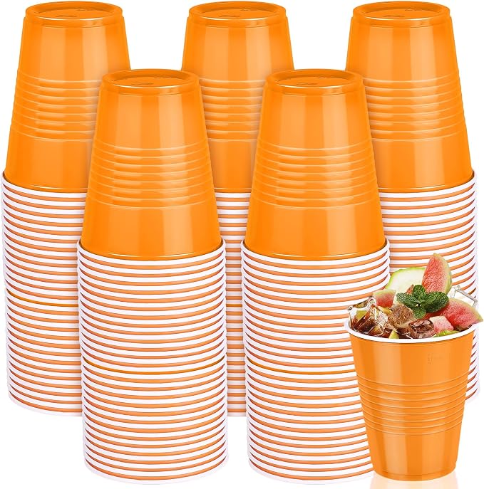 Kochorie 100 Pack Disposable Plastic Cups 12 Ounce Orange Solo Cups Drinking Party Cups Bulk Party Cups for Fall Thanksgiving, Wedding Birthday Parties, Picnics Events