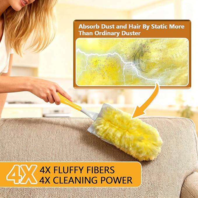 60 Pack Duster Refills Kit Disposable for Swiffer Duster Handle,360° Deep Cleaner Heavy Duty Replacement with 1 Handle,for Home, Blinds, Car, Pet, Furniture, Fans(Yellow)