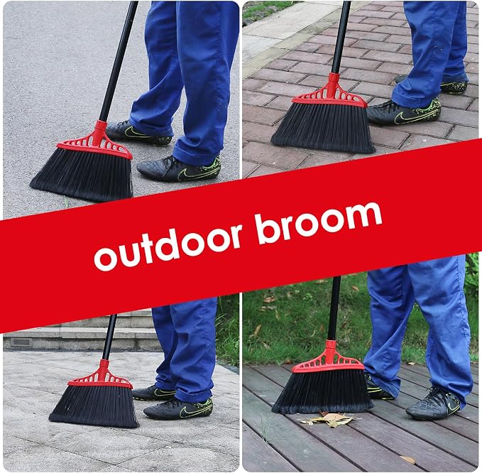 Tiumso Upgrade Broom and Dustpan Set with 51'' Long Handle, Large Upright Brooms and Dust Pans, Heavy Duty Broom, Outdoor Brooms for Patio Kitchen Shop Sidewalk