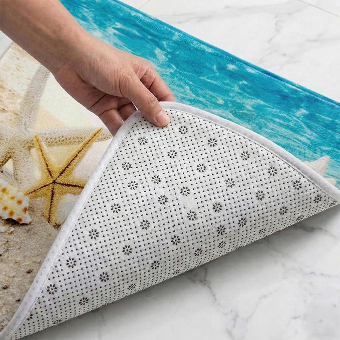 WODEJIA Non Slip Bath Rugs Sponge Foam for Bathroom,Soft Flannel Mat Rug for Living Room, Absorbent Water Clearance MatS for Forlaundry Room and Kitchen,Ocean Beach Themed Carpt 24x16 Inches