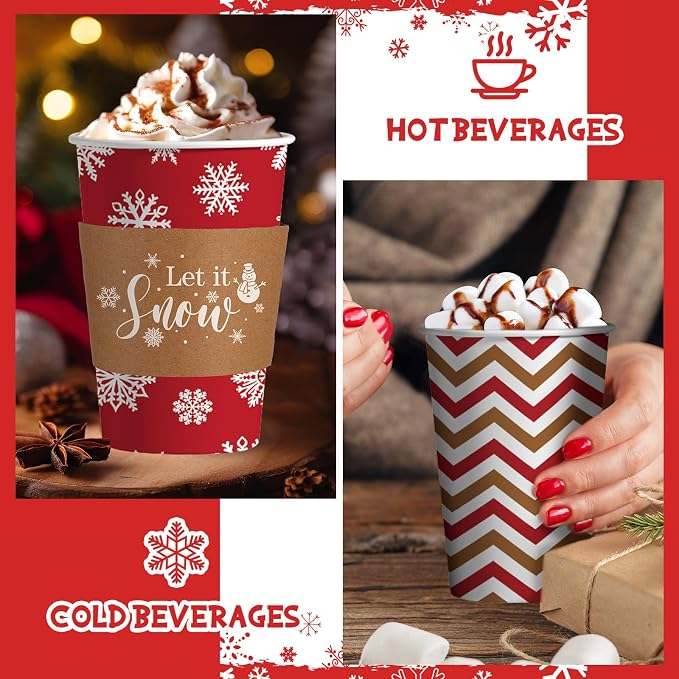 36 Sets/ 108 Pcs Christmas Paper Cups 16 oz Disposable to Go Coffee Cups with Lids and Sleeves Xmas Hot Cocoa Coffee Mug for Cold Drinks Hot Chocolate Holiday Christmas Party Supplies