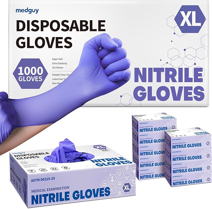 Medguy Medical Nitrile Exam Gloves, 4.5 Mil Powder-Free Latex-Free Food-Safe Clean Protective Disposable Glove Violet 1000Pcs