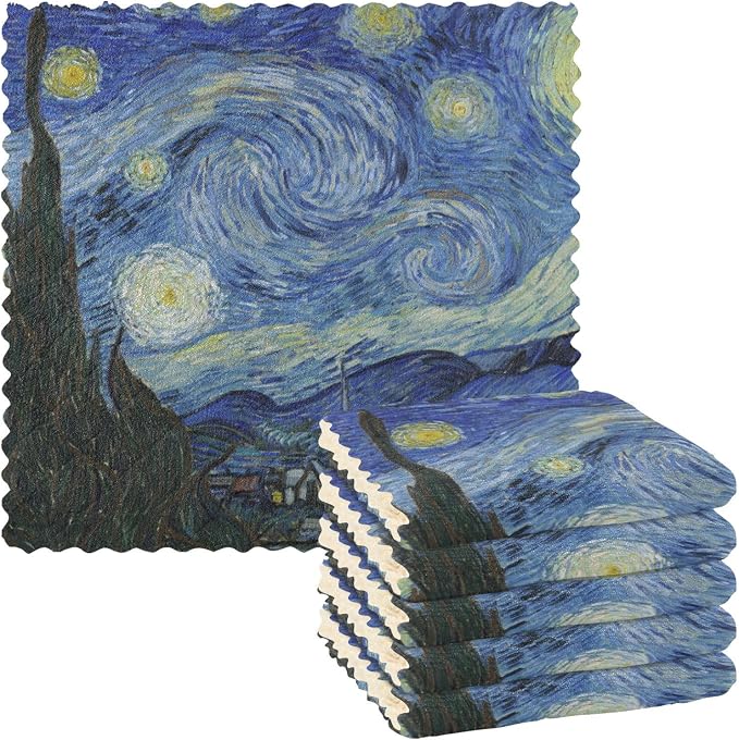 Starry Night Kitchen Towels Dish Cloths Set of 6 Microfiber Cleaning Cloths for Cars Super Absorbent Machine