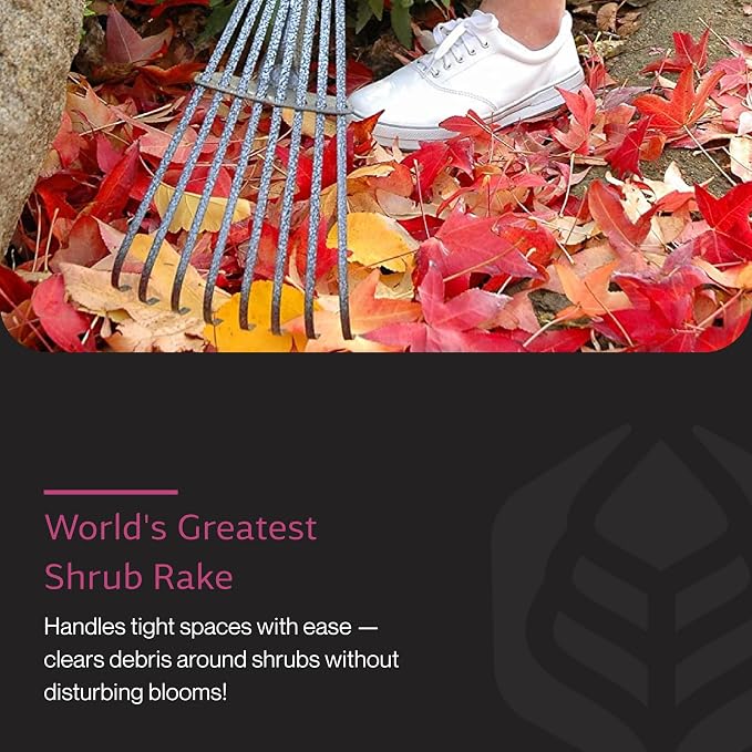 Yard Butler ILT-8 World’s Greatest Rake 8” Wide Shrub Rake Garden Rake for Lawncare - Convenient Garden Cleaning Accessory - Lightweight Wooden Handle - Steel Tines - Easy to Maneuver