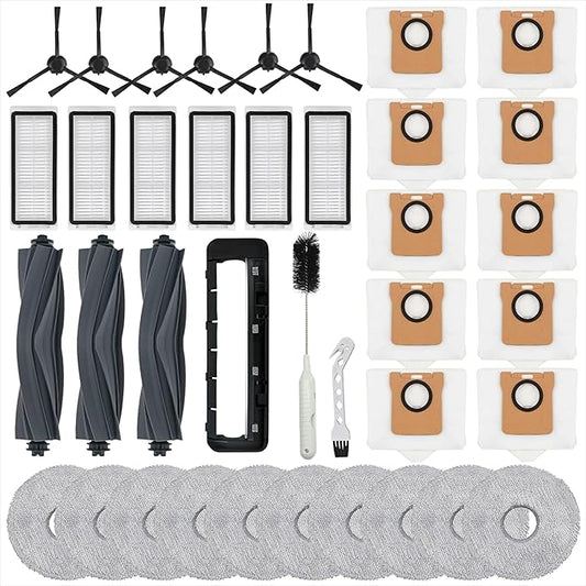 38Pcs Replacement Parts for Dreame L30 Ultra/L20 Ultra Vacuum Cleaner Accessories Kit，3 Main Brushes, 1 Main Brush Cover,6 Side Brushes, 6 Filters, 10 Dust Bags, 10 Mop Pads，2 Cleaning Brush
