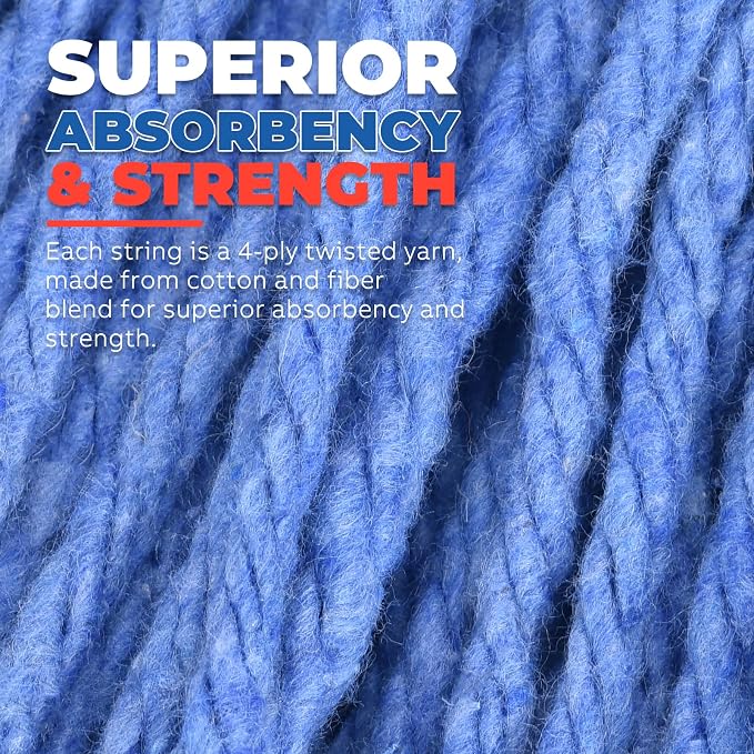 Onesimus 28 oz Heavy Duty Mop Head Replacement, 5 Inch Headband for Quick Change Handle, Blue Loop-End Cotton Blend String Wet Dry Floor Mop Refill Commercial Cleaning Supplies, 1 Pack X-Large