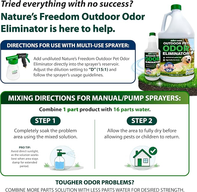 Nature's Freedom Concentrated Enzymes Outdoor Odor Eliminator, Turf and Yard Cleaner for Pet Urine, Deodorizer for Dog & Cat Waste & Smells, Makes 5 to 64 Gallons, Use on Grass, Patios, Kennels