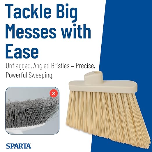 SPARTA Plastic Broom Head, Angled, Un-Flagged for Large Debris Indoor, Outdoor, Home, Restaurant, Lobby, Office, 12 Inches, Tan, (Pack of 12)