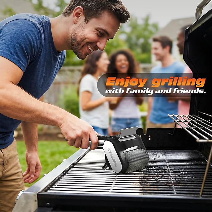 Electric Grill Brush for Outdoor Grill, Rechargeable BBQ Grill Cleaner Stainless Steel Brush with 450RPM Stainless Roller,LED Light, Scraper,Grilling Gifts for Men/Dad