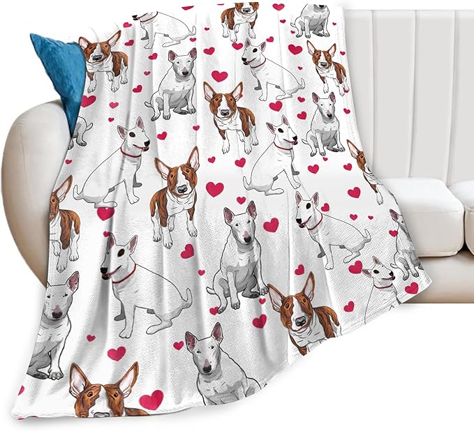Bull Terrier Gifts and Decor - Cute Dog Throw Blanket for Girls, Women, Kids, Adults - Soft Warm Cozy Fleece for Couch, Sofa, Bed - 60"x50"