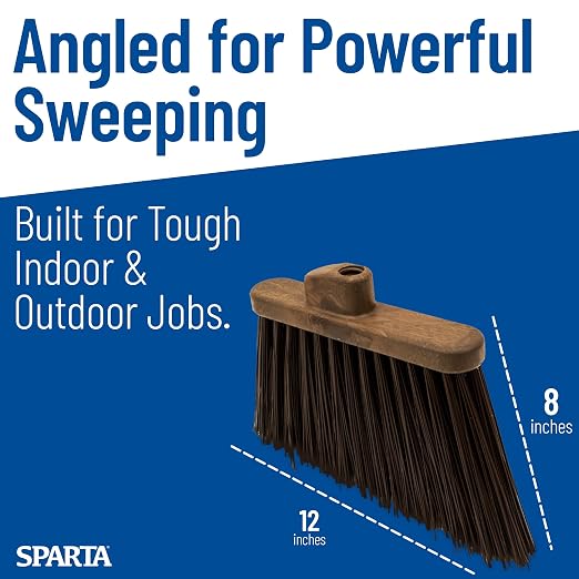SPARTA Plastic Broom Head, Angled, Un-Flagged for Large Debris Indoor, Outdoor, Home, Restaurant, Lobby, Office, 12 Inches, Brown