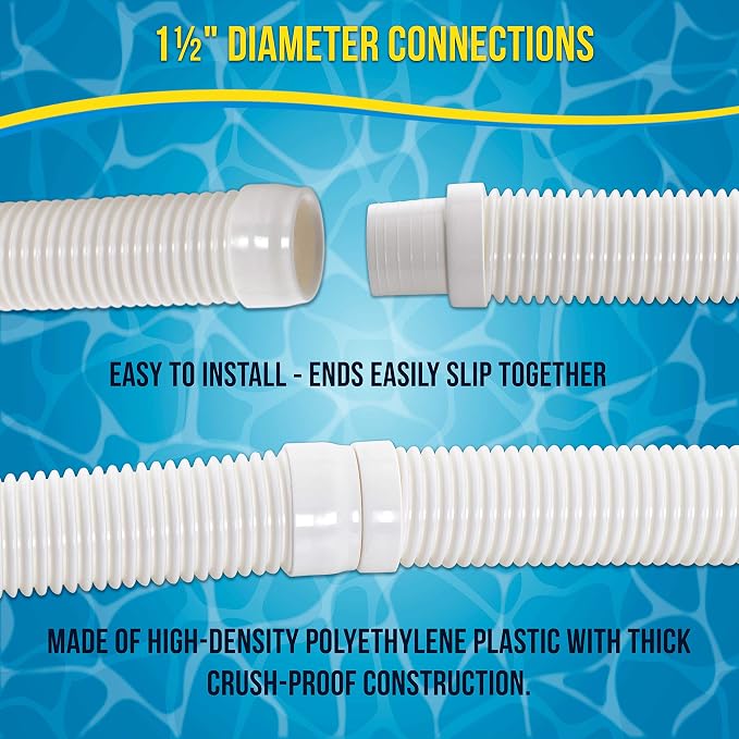 U.S. Pool Supply Pool Vacuum Hose, 8 Piece Pool Hose Set - 40" White Flexible Spiral Wound Connector Sections with 1.5" Male & Female Cuff Ends, Replacement Fits Most Inground Automatic Cleaner Brands