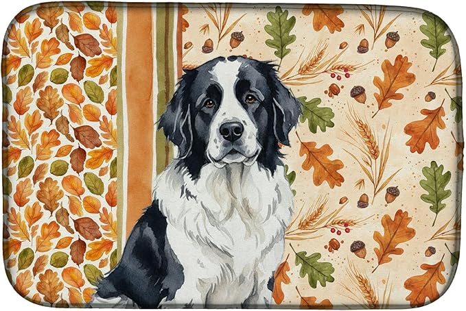 Caroline's Treasures Landseer Newfoundland Heirloom Fall Dish Drying Mat Absorbent Dish Drying Mat Pad for Kitchen Counter Dish Drainer Mat for Countertop, 14 x 21", Multicolor