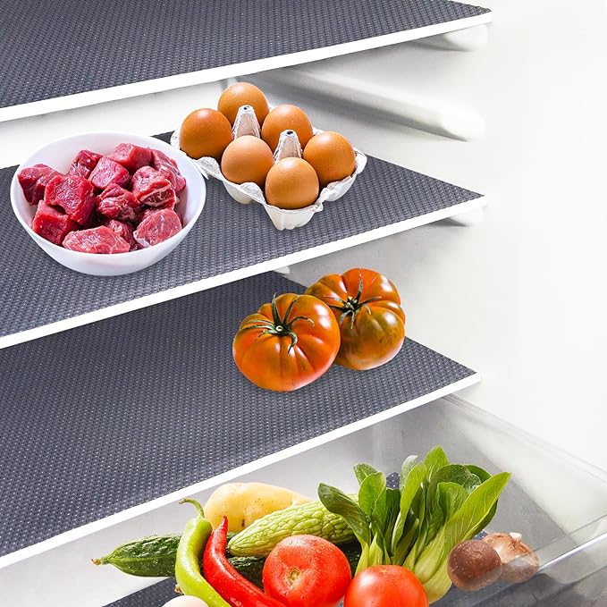 10Pcs Refrigerator Liners, Washable Fridge Liner Shelf Mats Refrigerator Pads for Cupboard Cabinet Drawer Home Kitchen Accessories Organization (Grey)