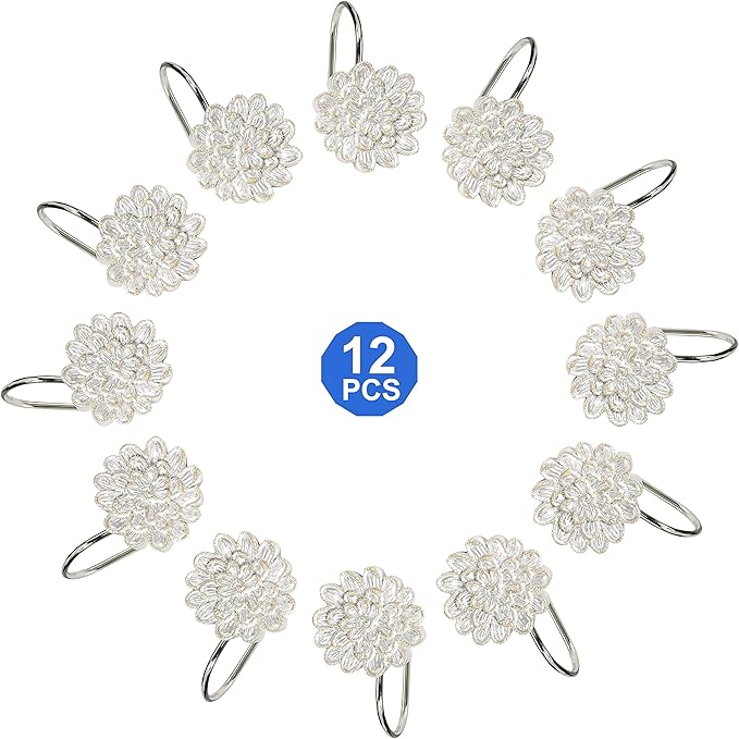Zahari Home 13pc Rose Vine Bathroom Sheer Shower Curtain Sets Sheer Shower Curtain & 12 Shower Bathroom Hooks Modern Classic Luxury Contemporary Decor Beige Shower Curtain Set