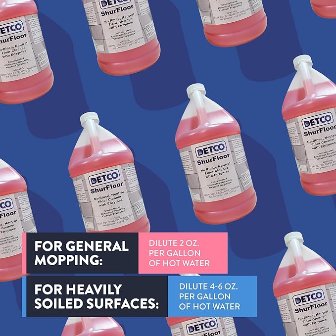 ShurFloor - Professional Strength & Industrial Grade Floor, Drains, & Mop Head Cleaner & Odor Eliminator, 2oz Per Gallon of Hot Water, Daily No Rinse Cleaner with 4 Different Enzymes, 1 Gallon