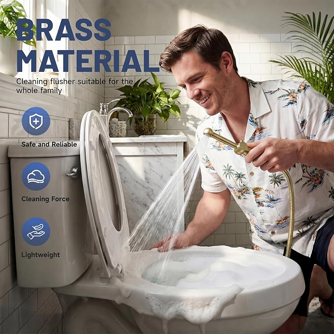 Handheld Bidet Sprayer for Toilet, Handheld Sprayer Attachment for Toilet with Adjustable Pressure Control Brushed Gold Bathroom Fixture Bidet Sprayer Sets, Brass