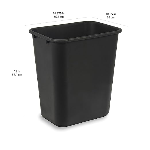 Amazon Basics Rectangular Plastic Office Wastebasket, 7 Gallon, Easy to Clean, Black, Pack of 2