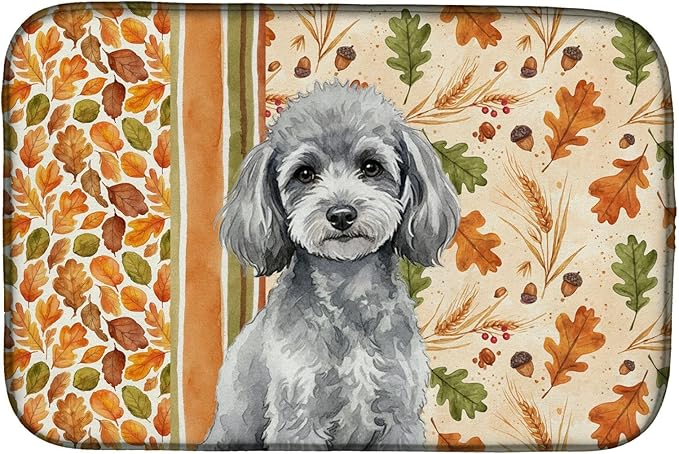 Caroline's Treasures Toy Silver Poodle Heirloom Fall Dish Drying Mat Absorbent Dish Drying Mat Pad for Kitchen Counter Dish Drainer Mat for Countertop, 14 x 21", Multicolor