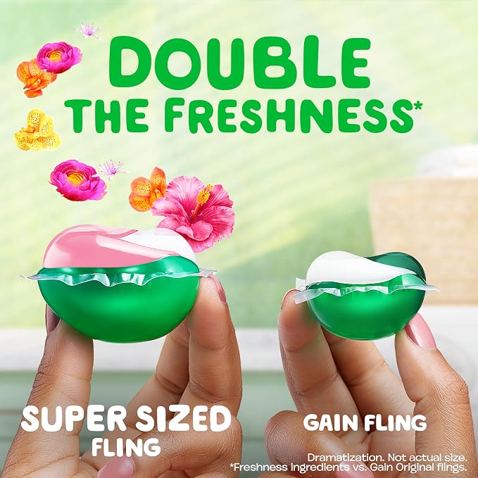Gain Happy Laundry Bundle: Gain Super Sized Flings Laundry Detergent Pacs, 3-in-1 Detergent Pacs with Febreze and Oxi, 45 Count + Gain In-Wash Laundry Scent Booster Beads, 24 oz, Hibiscus Hula Scent