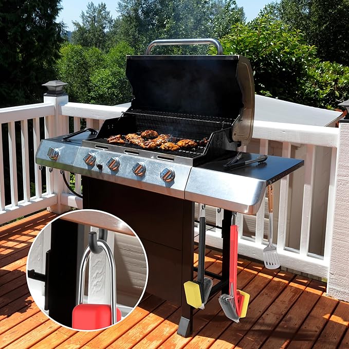 BBQ Grill Brush with Scraper-Removable BBQ Clearning Brush Head with Wire Bristles Brush & 2 Steam Brush-Red Grill Cleaner Brush Accessories for Gas/Charcoal Grilling Grates-Gifts for Grill Men