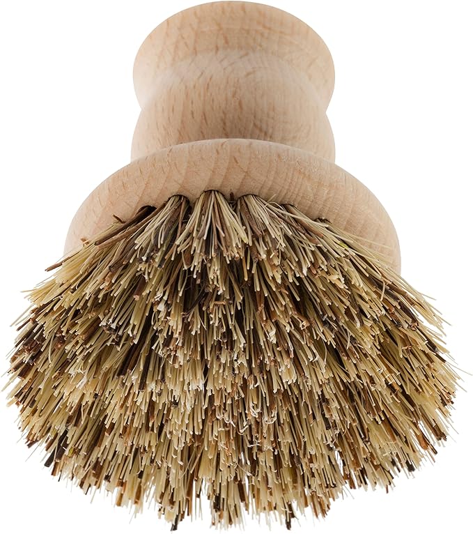 Redecker Pot Brush, Union Fibre, Single Dense Scrub Brush for Pots, Cast Iron & Baked-On Residue, Beechwood Kitchen Brush, 2.6-Inch Round, Made in Germany