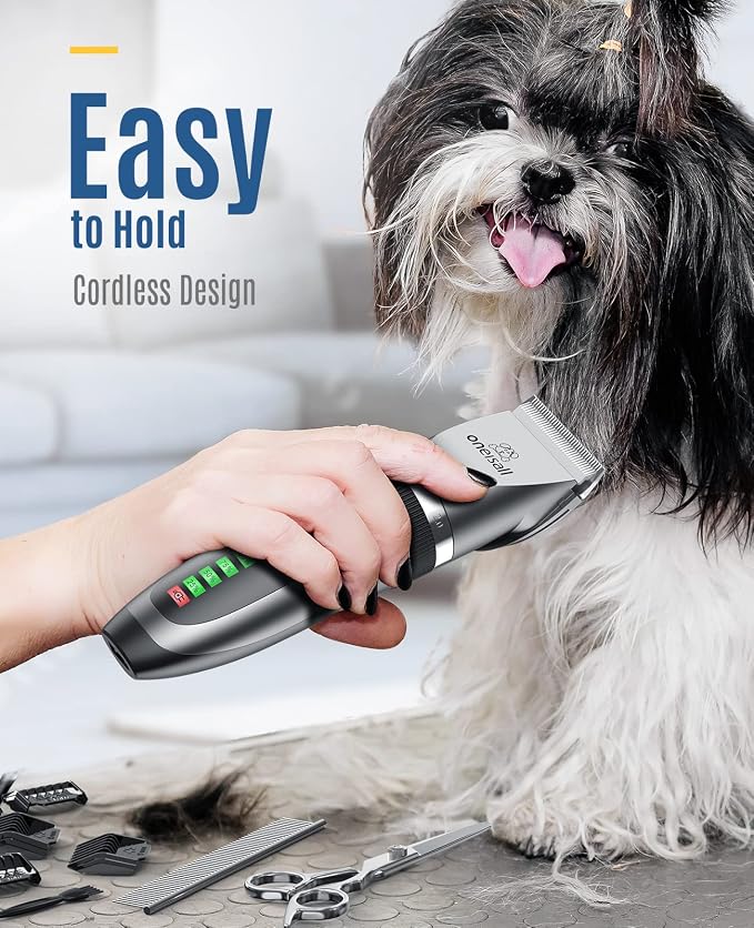 oneisall 2 in 1 Pet Cat & Dog Grooming Kit - Quiet Cordless Dog Clippers & Paw Trimmer for Grooming Pet Hair